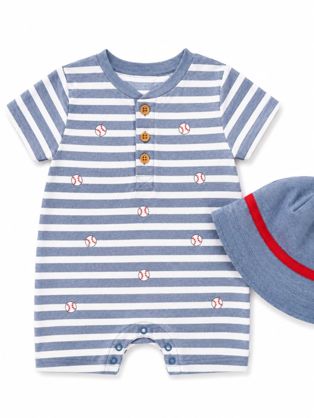 NWT Little Me Baseball Romper & Matching Hat Set Size 6 Months Baby Boy Blue